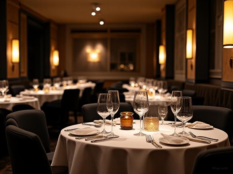Elegante sala interna del Ristorante Specchio con tavoli finemente apparecchiati e luci soffuse.